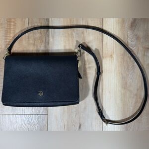 Tory Burch Emerson Black Saffiano Leather Crossbody Bag or Clutch
